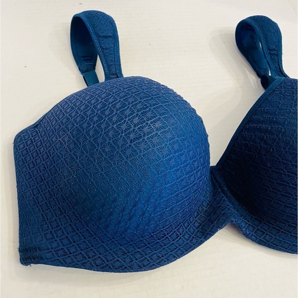 38DD ADRIENNE VITTADINI STUDIO Bra Molded Cups Mesh Band Underwire Navy Blue - Picture 4 of 13